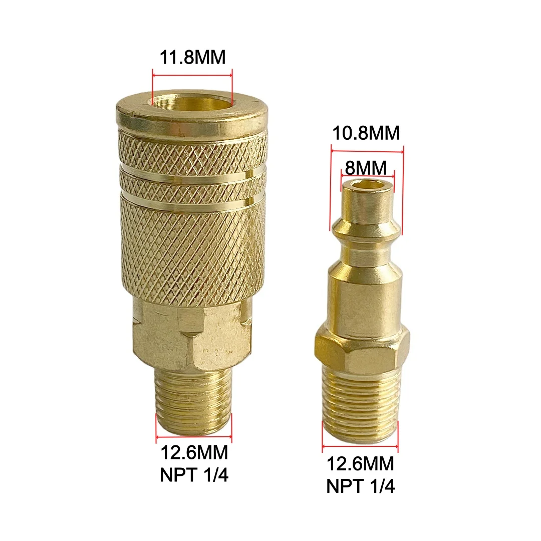 US Type Air Hose Quick Connect Plug & Coupler With 1/4 NPT Fitting Male Thread American Standard Pneumatic Accessories