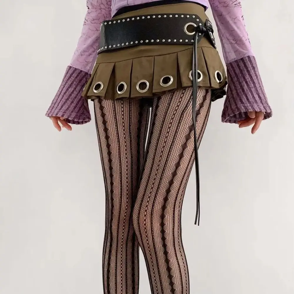 

Sexy Hollowed Fishnet Pantyhose Striped Elastic Lace Tights Breathable Mesh Stockings Lolita Wear