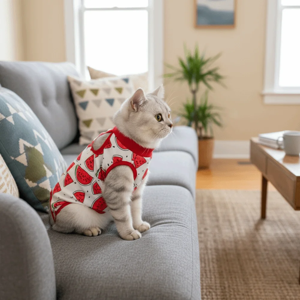 

Fruit Printed Cat Recovery Clothing High Elasticity Comfortable Cat Sterilization Suit Soft Breathable Pet Anti-Licking Vest