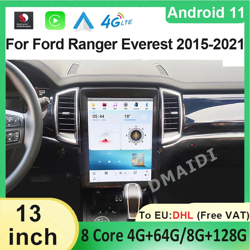 13 Inch Qualcomm Car Radio Multimedia Player For Ford Ranger Everest 2014-2021 Android Auto Stereo Head Unit Wireless Carplay 4G