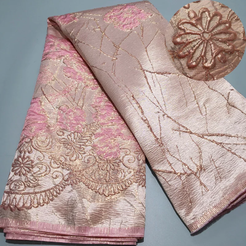 African Brocade Damask Lace Fabric 2024 High Quality 5 Yards Gilding Nigerian Jacquard Lace Fabric French Dress for Women A3983