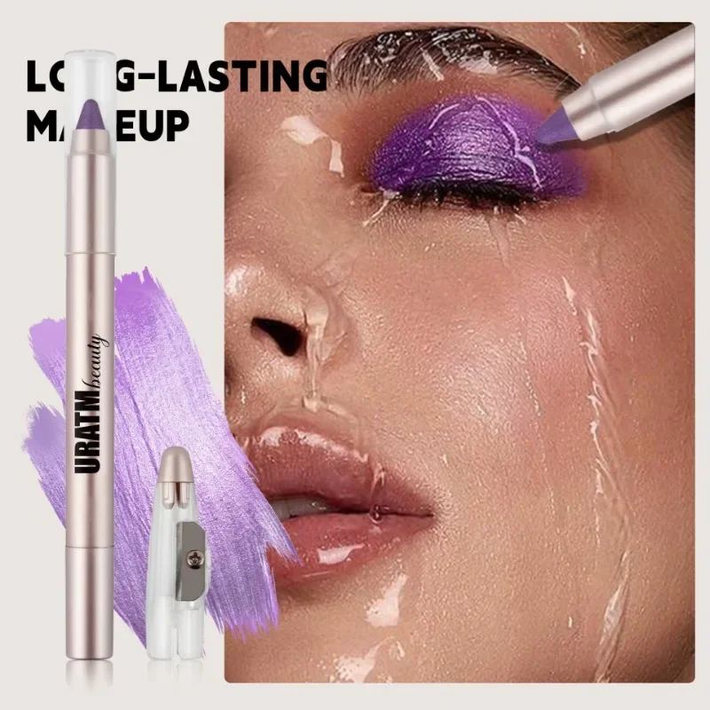 Lápiz de sombra de ojos con perlas de 6 colores, delineador de ojos metálico, morado y verde y gusano de seda, brillo para ojos, crayón de maquillaje resistente al agua duradero