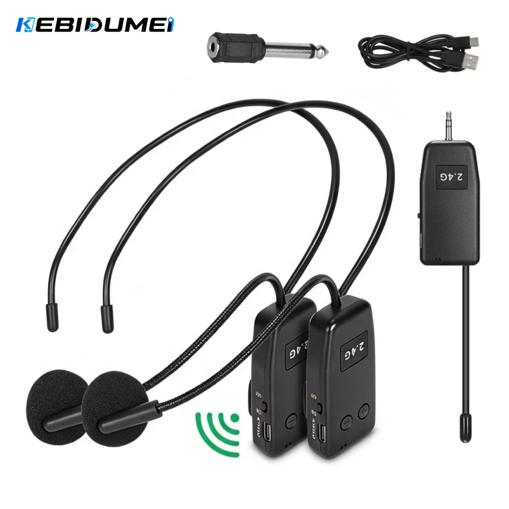 KEBIDUMEI 2.4G Head-mounted Microphone Wireless Hanging Neck Microphone Set for Amplifier Voice Speaker Teaching Tour Guide