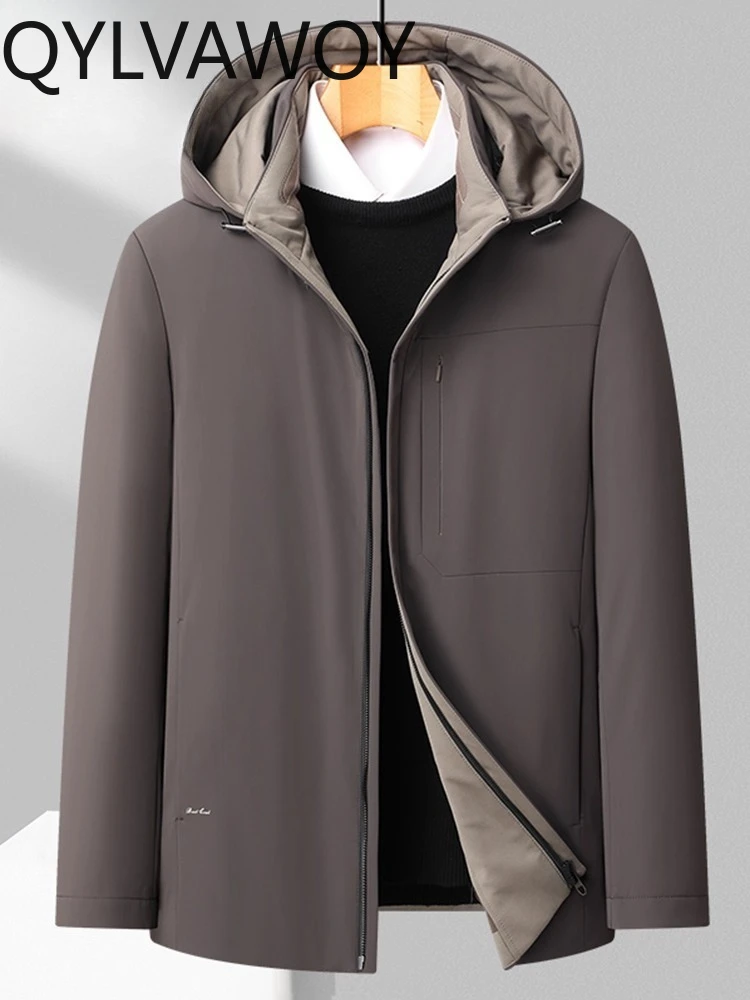 QYLVAWOY 83%Polyamide Men's Winter New Thin Hooded High-End 95 White Goose Down Jacket Middle-Aged Warm Outerwear LJ2054