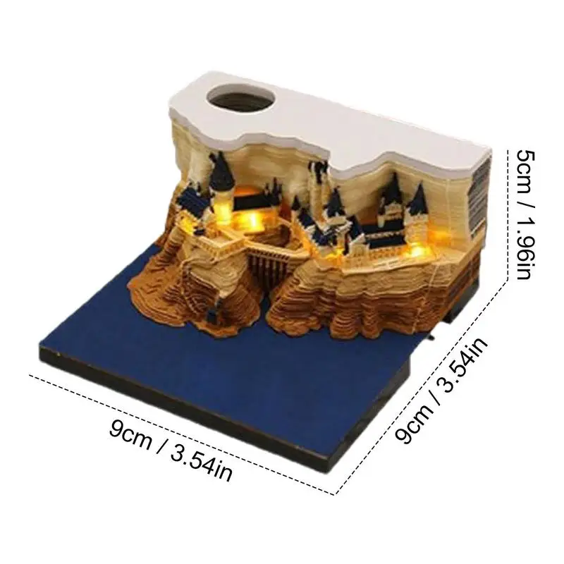 Bloc de notas 3D con escultura de calendario para escritorio, Bloc de notas artístico con diseño de Castillo Mágico, 2024