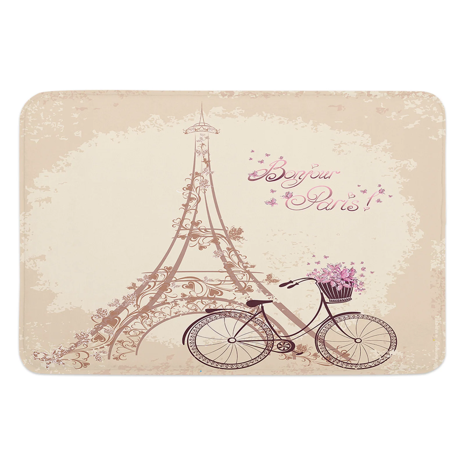 Romantic France Paris Bicycle Retro Eiffel Tower Kitchen Floor Mat Living Room Decor Carpet Home Entrance Doormat Anti Slip Rug