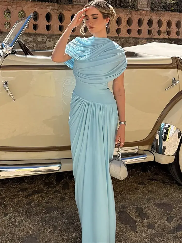 Xale plissado envolto vestido feminino estilo capa em camadas fino ajuste elasticidade cintura cinched robes sexy malha praia vestidos longos verão