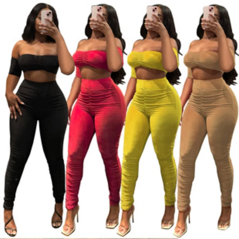 

Женский комплект для фитнеса, укороченный топ с открытыми плечами и леггинсы, лето 2025, комплект из двух предметов, спортивный костюм