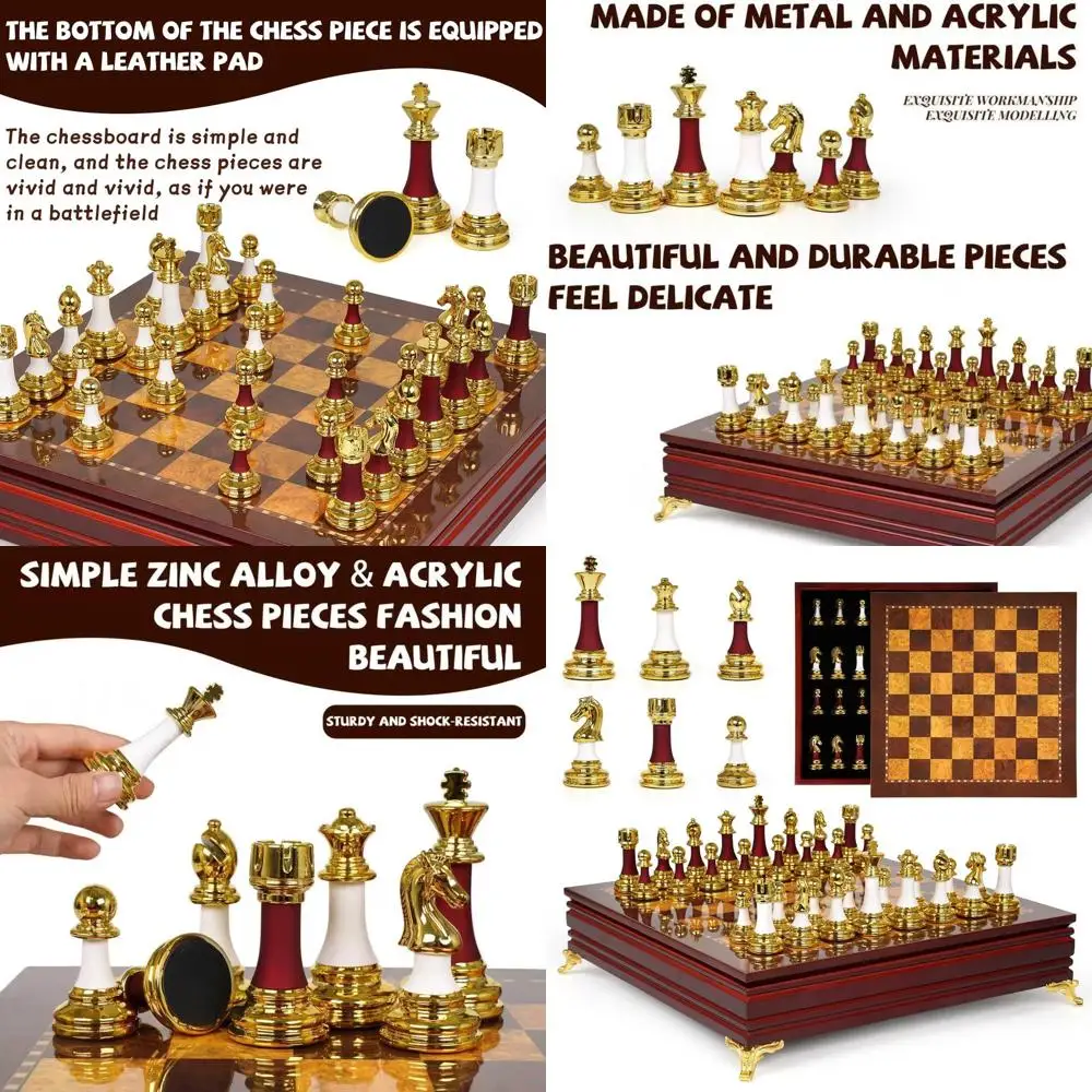 

Weighted Zinc Alloy & Acrylic Chess Set, 15 Wooden Board, Classic Game for All Ages, Ideal for Home & Office