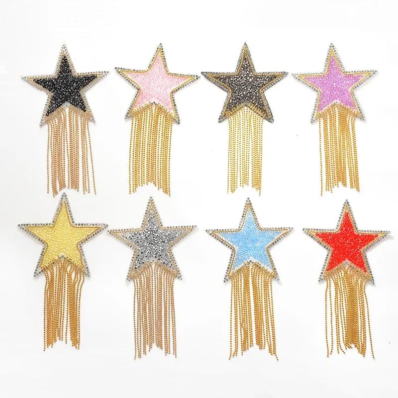 Star Rhinestone Mixed Size Patch Iron On Bling Embroidered Patch Thermo Stickers On Clothes 5Color Sequin Patches For ClothesDIY