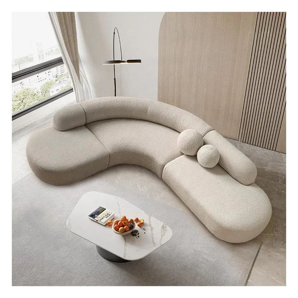 

Modern Furniture Curved Sofa Set Fabric Round White Living Room Apartment Boucle Semi-Circular Sofa Italian Minimalist Sofa