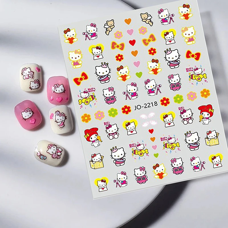 Sanrio HelloKitty 3D Nail Art Aufkleber Nagelaufkleber für Nägel Cartoon Hello Kitty Maniküre Design DIY Happy Accessoires