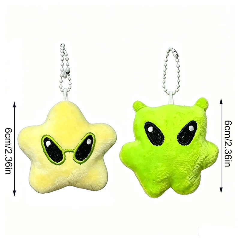 2pcs Kawaii Cartoon Star Alien Plush Keychain Cute Soft Doll Bag Pendant Backpack Handbag Charms Car Key Ring Mobile Phone Gift - view 2