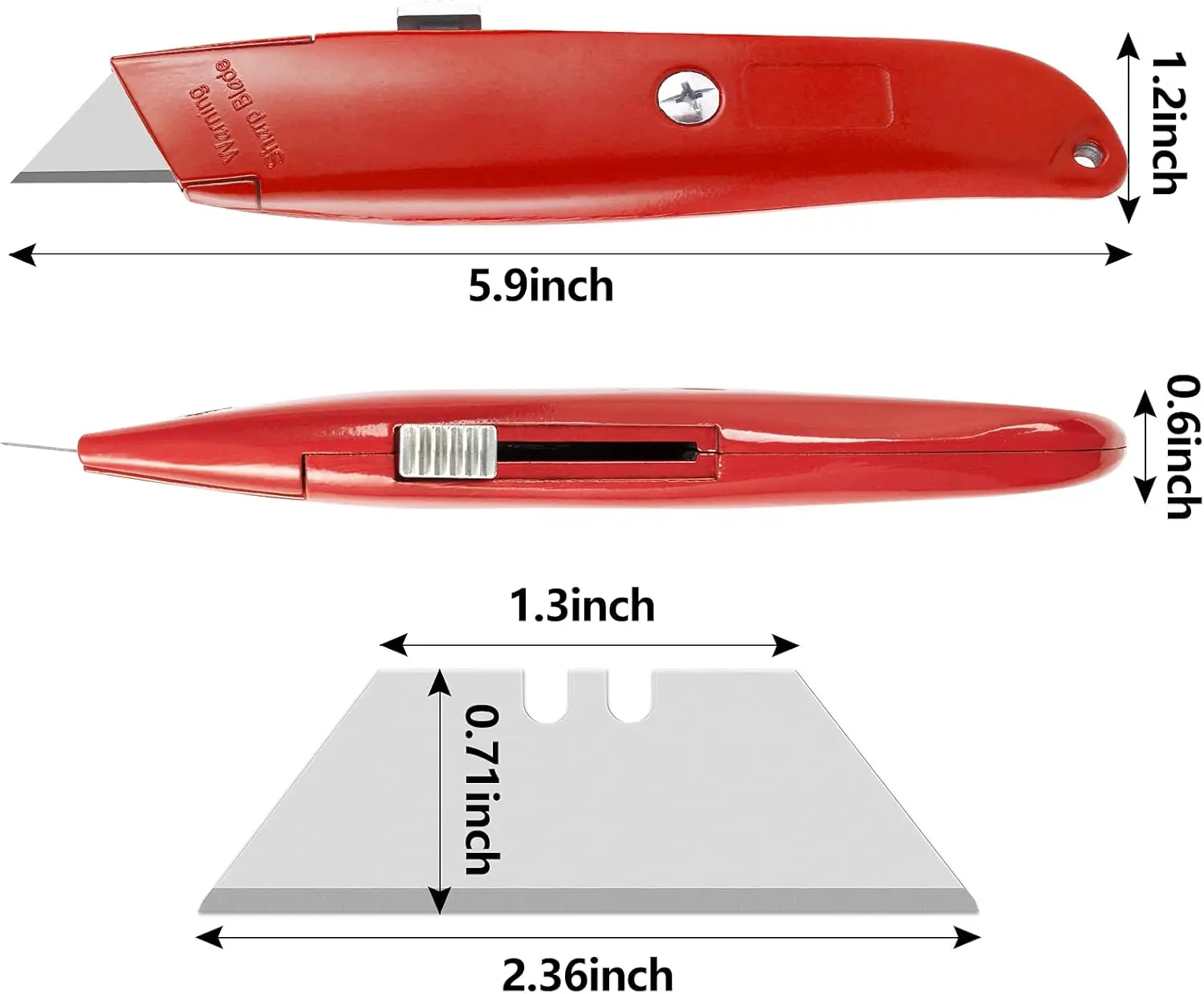 Couteau utilitaire avec lame rétractable, coupe-boîte, rapDuty, rouge, 2 paquets