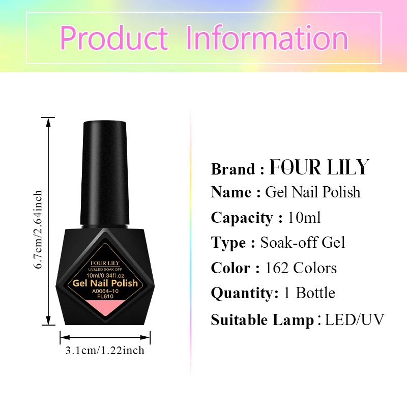 FOUR LILY 10ml Gel Nail Polish Nail Art Decorations for All-Season Nails Manicure DIY Design Long Lasting UV/LED Varnishes Gel image 5
