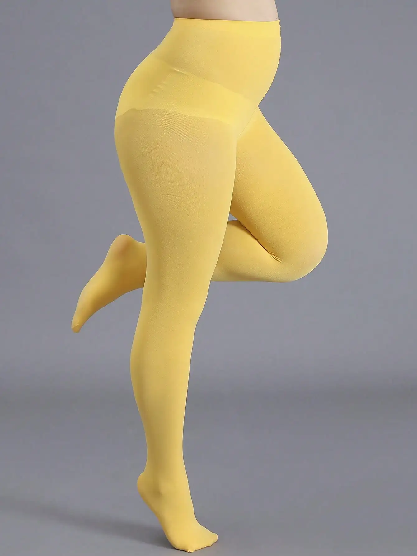 1 Paar Damen-Strumpfhosen in Übergröße, gelb, durchsichtig, dehnbar, mit hoher Taille – Detail 4
