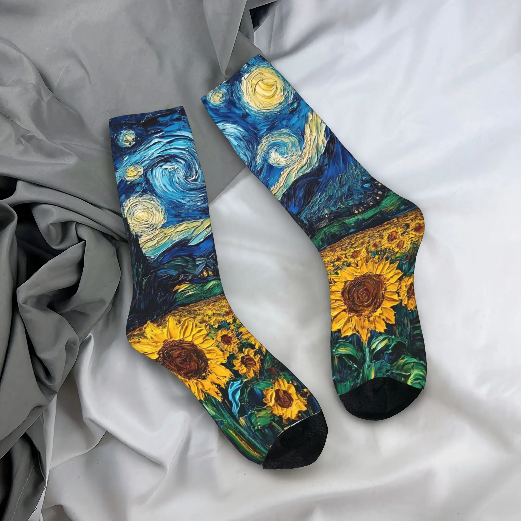 فان جوخ نمط ملصق الجوارب جوارب مضادة للبكتيريا زوجين لينة تنفس الجري الجوارب الخريف تصميم مضحك الجوارب #1