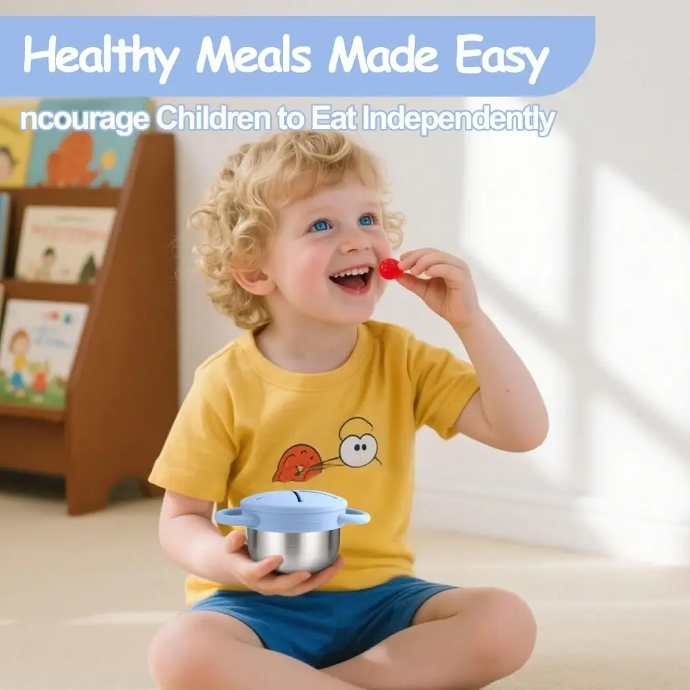 

Removable Toddler Snack Containers Food Grade Silicone Easy-Grip Handles Stainless Steel Snack Cups Portable