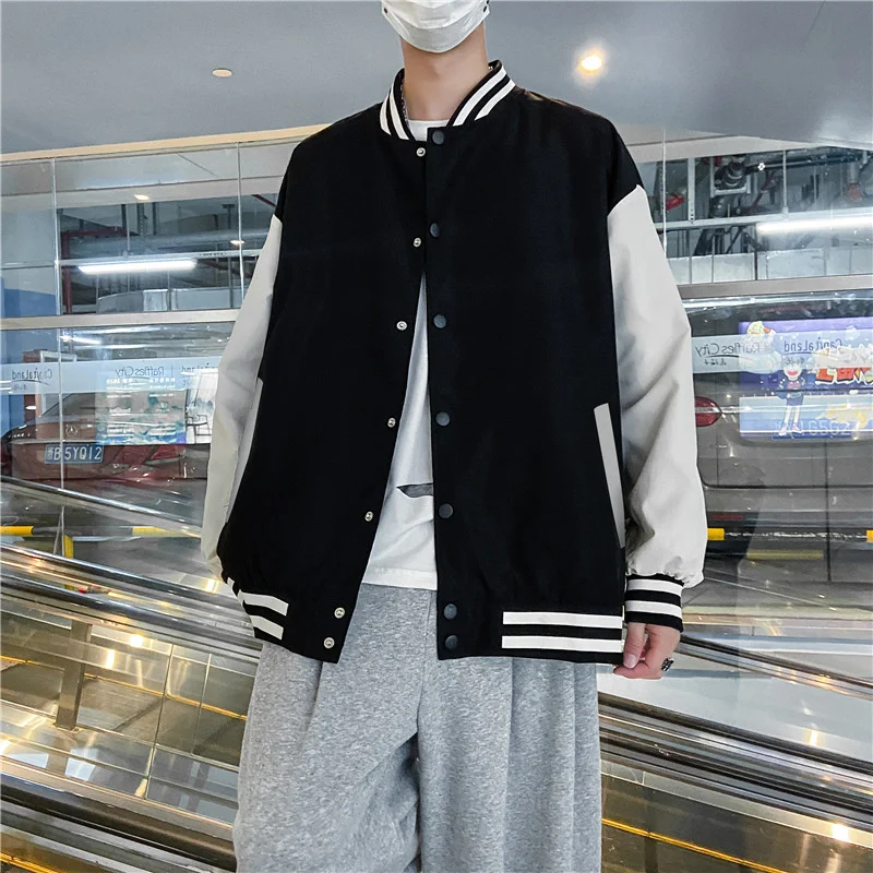 clothing Spring Men's And Autumn Youth Standing Collar Long Sleeve Single Breasted Solid Color Loose Casual Baseball Uniform Men