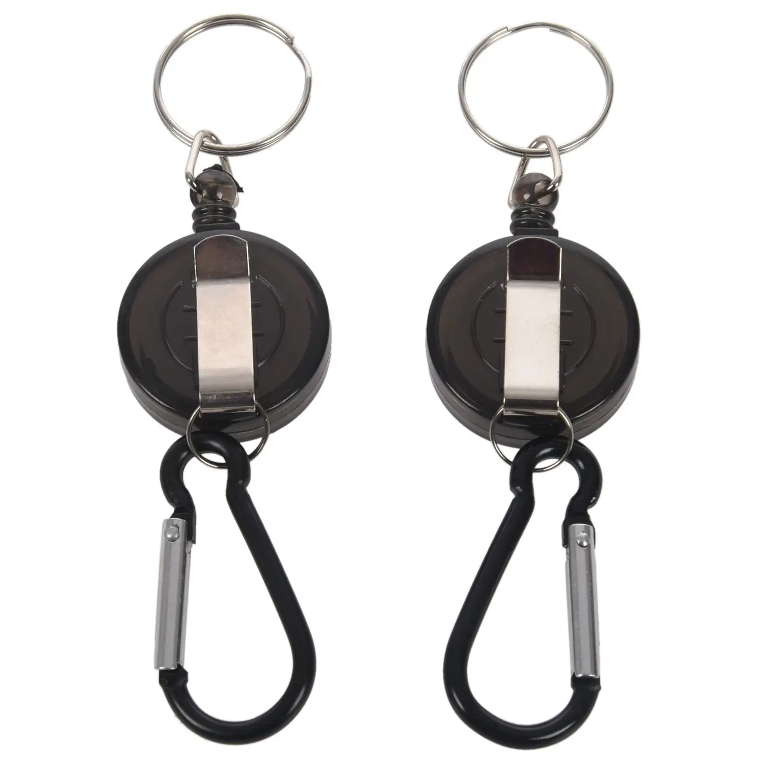 2 PCS BADGE REEL - RETRACTABLE RECOIL YOYO SKI PASS ID CARD HOLDER KEY CHAIN Color:Black Amount:2Pcs