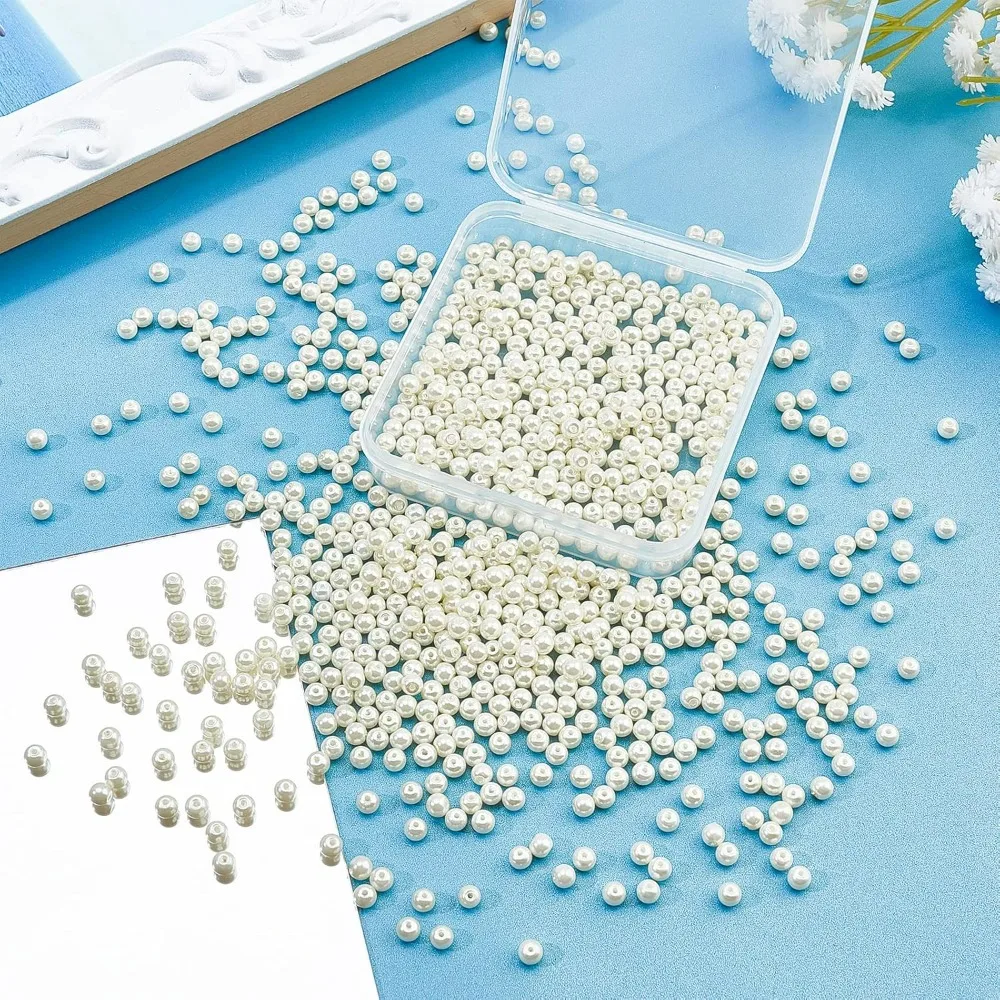 4mm Pearl Beads, 1000 Pcs Tiny Smooth Satin Luster Craft Glass Pearl Bead Round Loose Spacer Beads for Earring Bracelet