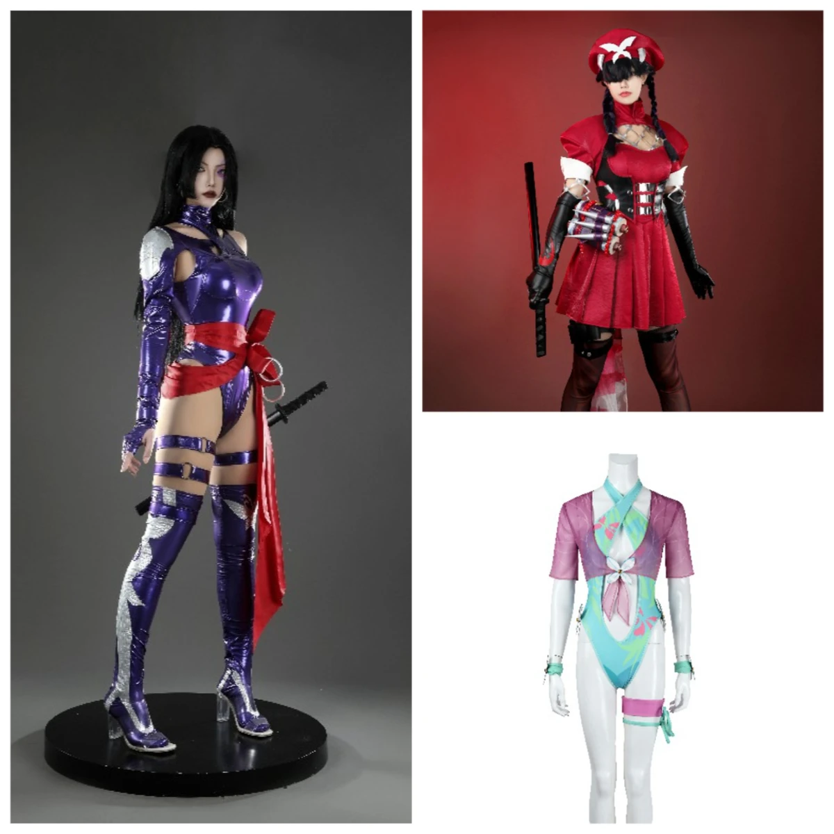 Костюм Psylocke Rivals, косплей, красный, фиолетовый, маскировка, женский купальник, карнавальная одежда на Хэллоуин