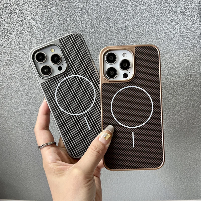 Carbon Fibre Texture for MagSafe Phone Case for iPhone 16 17 17pro max 15 Pro 14 13 12 Magnetic Wireless Charging Bumper Cover