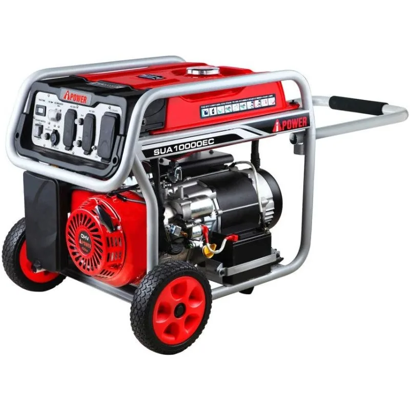 A-iPower SUA10000EC 10000-Watt Portable Generator W/Electric Start CARB Complied, 10000 Rated Watt/8000 Running Watt, Red & Gary