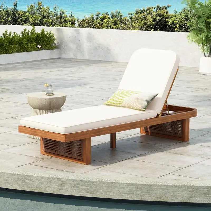Outdoor Lounge Chair - Acacia Wood & PE Rattan, Cushion Included, Stylish and Durable for Outdoor Use