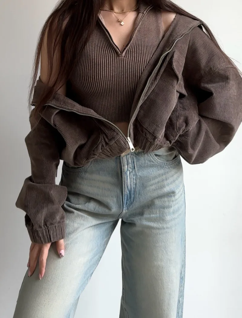 

Sexy Slim Brown Sleeveless Leaky Waist Oversized Top Y2k Harajuku American Loose Zipper T-shirt Goth Fashion Streetwear Women