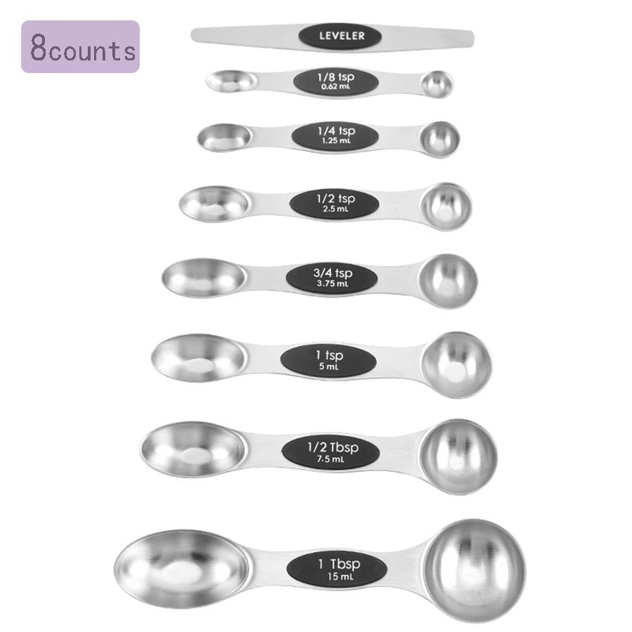 Magnetic Measuring Spoons Set, Dual Sided, Stainless Steel, Fits in Spice Jars, Multi-Color, Set of 6/7/8/9