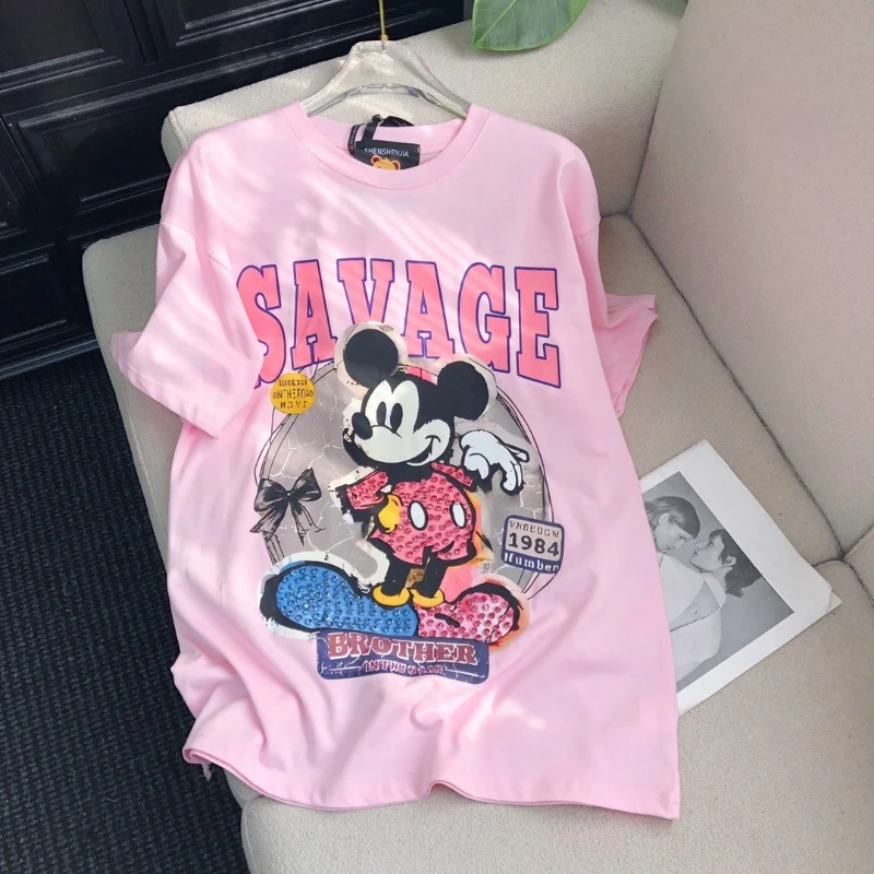 2025 الصيف الأمريكية العصرية العلامة التجارية تيز فضفاضة عادية الكرتون الجبهة الخلفية الطباعة الرجال والنساء البلوز قصيرة الأكمام تي شيرت