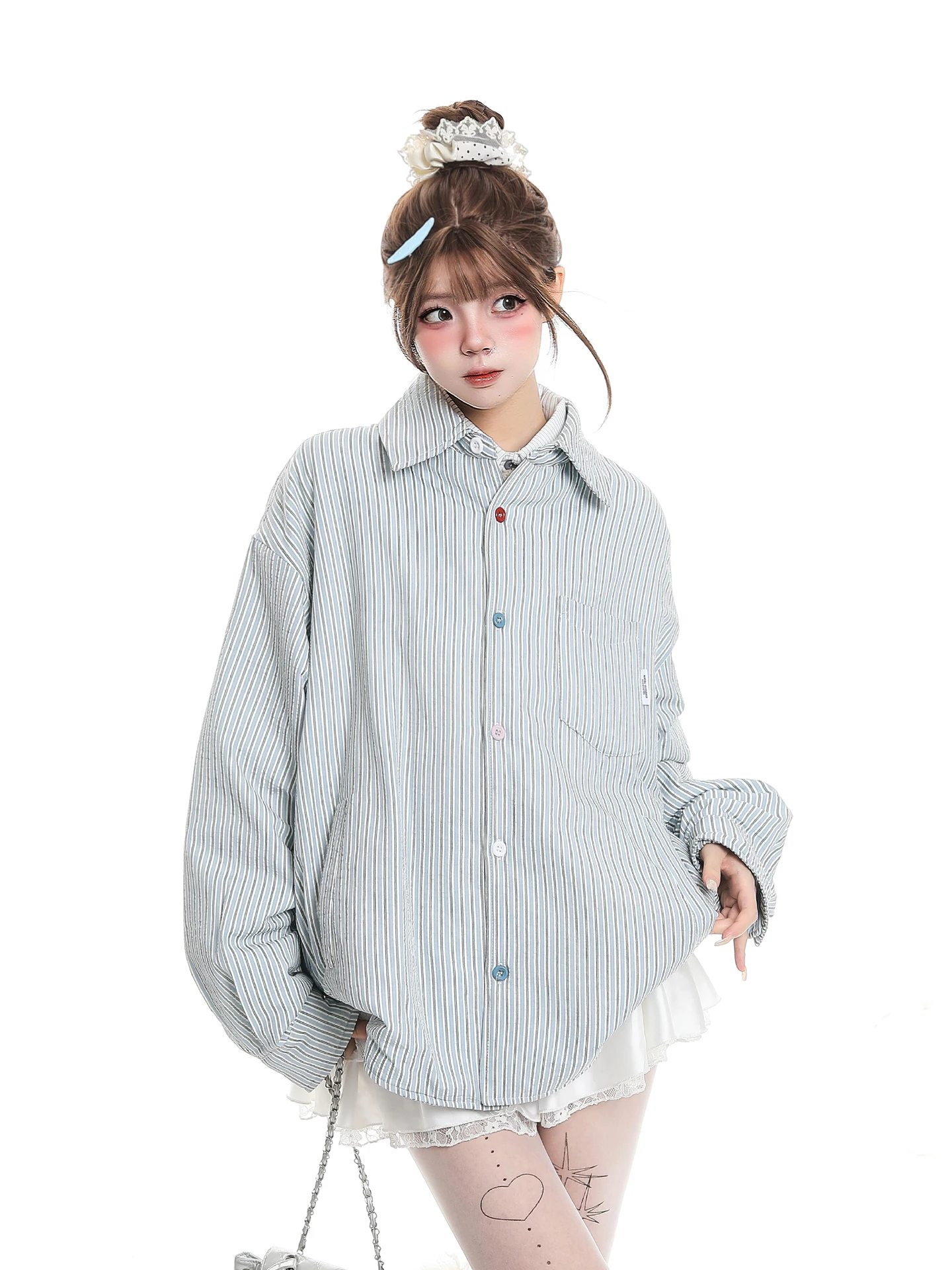 

Американское ретро-пальто с полосатым воротником, свободное, повседневное, хлопковое, женское, зимнее, новое, в стиле лэйзи, с длинными рукавами, на молнии