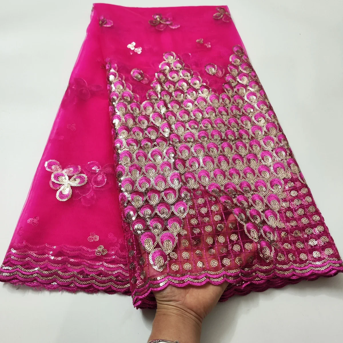 

Fashion African Tulle Lace Fabric Sequins 5 Yards 2023 Nigerian Fabric High Quality For Sew Diy Party Dress Lace KYX03A