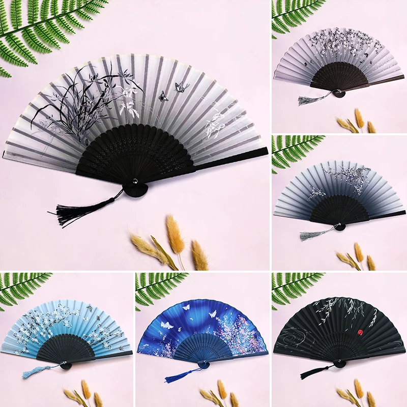 Chinese Vintage Folding Fan Decorative Hand Fan Art Crafts Gift Bamboo Rib Fan Gift For Guests Wedding Party Decor Home Ornament