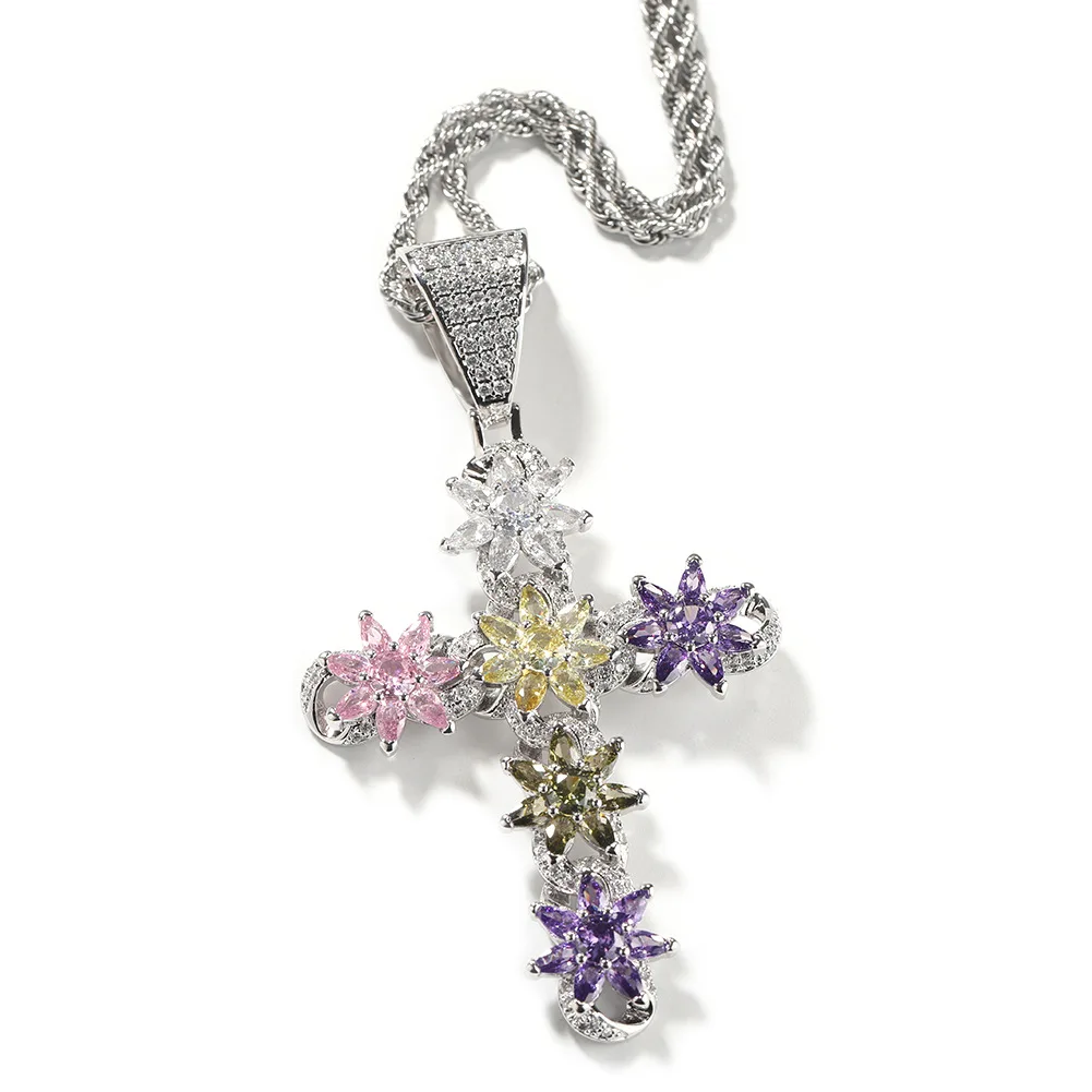 

European and American Ins Style New Colorful Ice Flower Cross Pendant