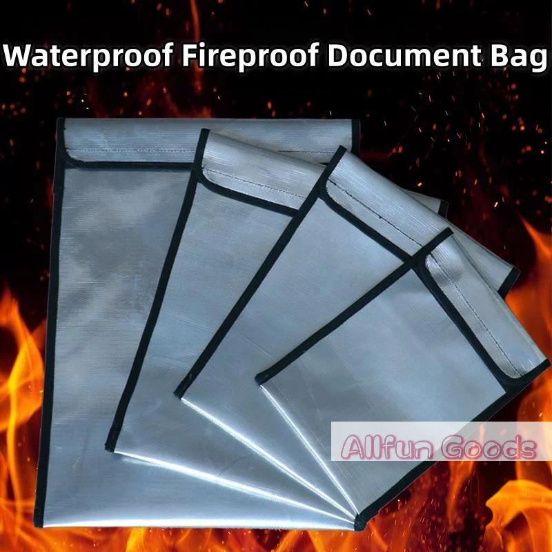 [TG835]Waterproof Fireproof Document Bag Heat-resistant Sticky Strip Cash Safe Storage Pouch Anti-Hacking Large Capacity