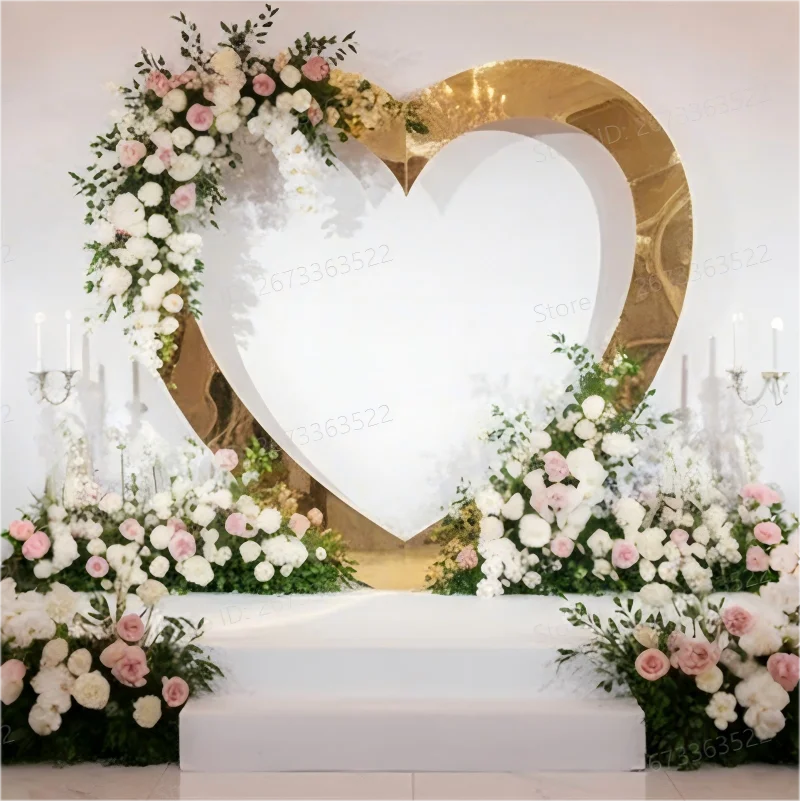 

2M New Wedding Stainless Steel Arch Gold Heart shaped Frame Party Stage Background Screen Welcome Area Decoration