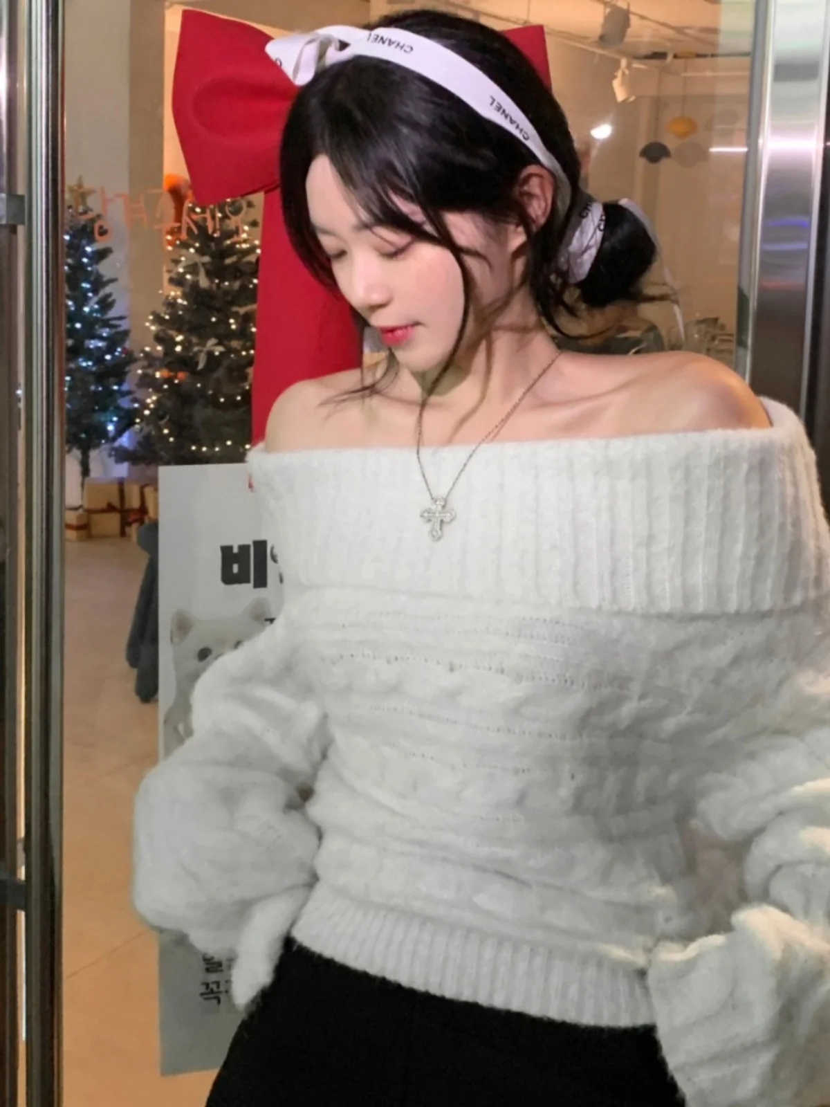 

Korean Sle Lazy Thiened Long Sve Knitted Sweater One oulder Loose Fit Soft And Cozy Autumn Winter Faion Women's Top