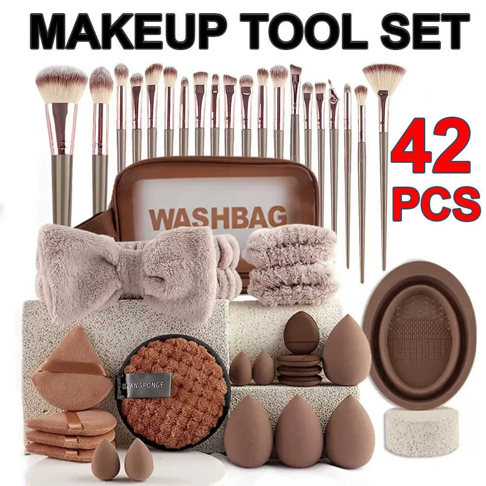 

42Pcs Beauty Makeup Tool Combo Kit Face Brush Powder Puff Makeup Egg Novice Full Set of Tools