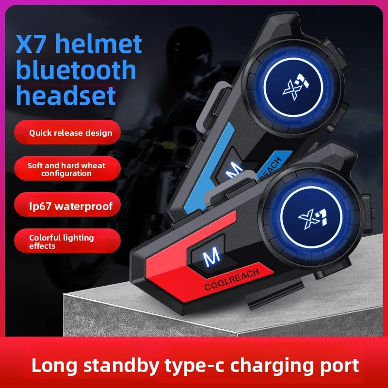 

X7 Motorcycle Helmet Bluetooth Headset Wireless Cycling Waterproof Headset 2-in-1 Soft and Hard Microphone