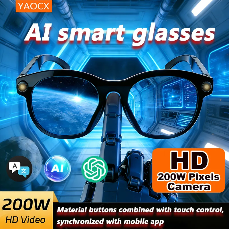 Gafas Inteligentes Deportivas de Moda con IA, Fotografía y Grabación de Video, Asistente de Voz con IA, Traducción en Tiempo Real