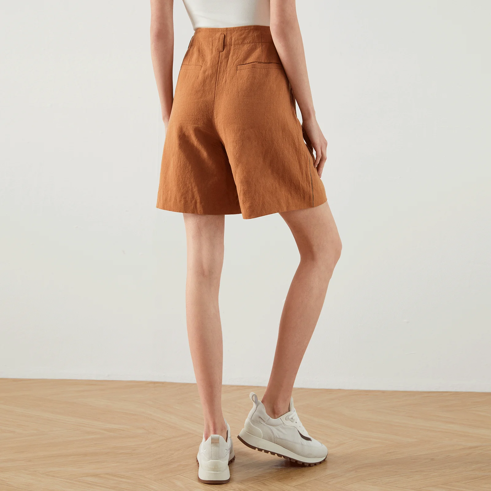 K1443L Producer Solid Color Simple Style High Waist Ladies Shorts Pants Linen Shorts Short Pants For Women Clothes OEM