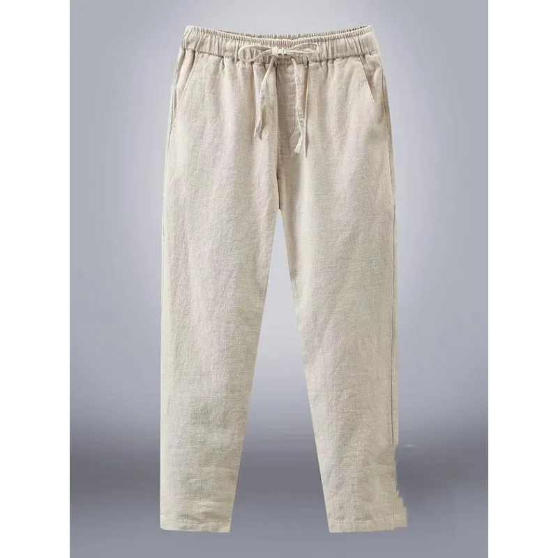 

Летние тонкие хлопковые льняные мужские повседневные брюки прямого кроя больших размеров для подростков и студентов, укороченные (длиной 7/8)