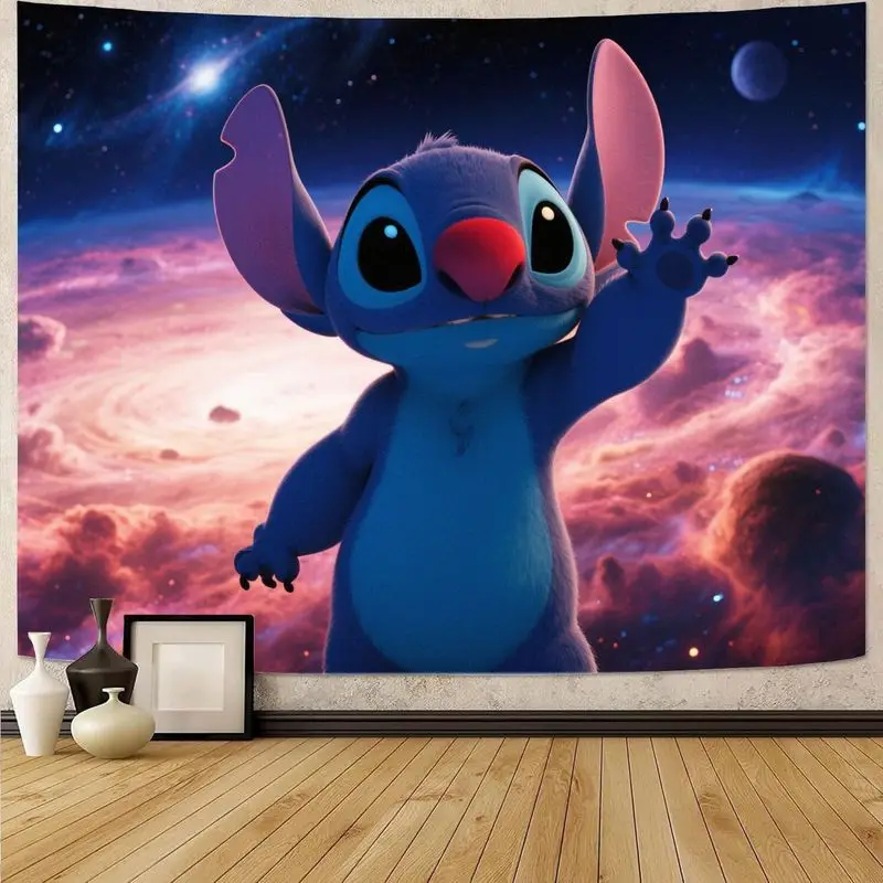 

1PC Colorful Stitch Tapestry Cartoon Wall Art Decor for Living Room Bedroom Gift for Disney Fans Modern Polyester Print