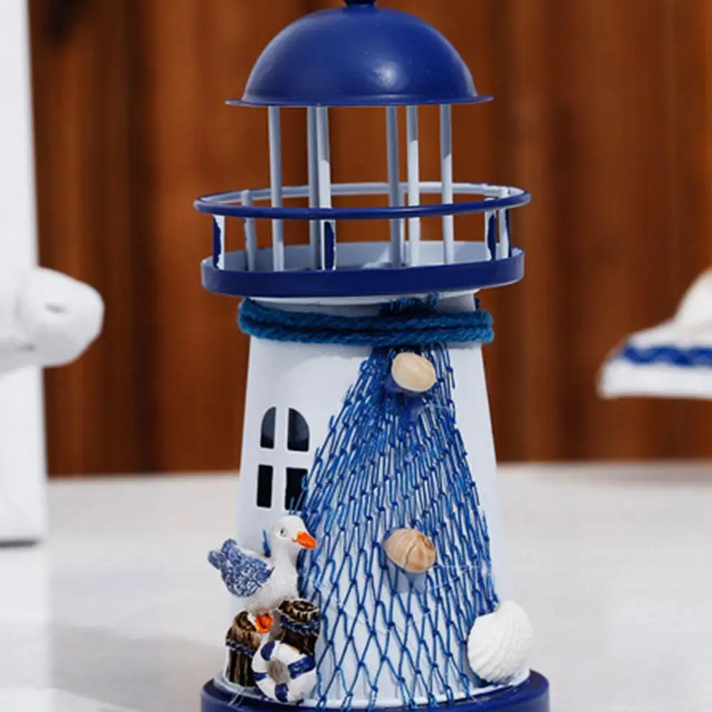 Pcs Iron Lighthouse nament Home Decorative Figurine Shining Metal Lighthouse Craft For House Decoration Miniature