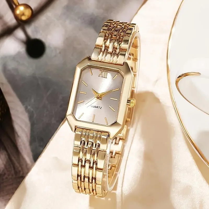 Simple and versatile square quartz watch with steel strip, fashionable quartz watch, fashionable student watch for women