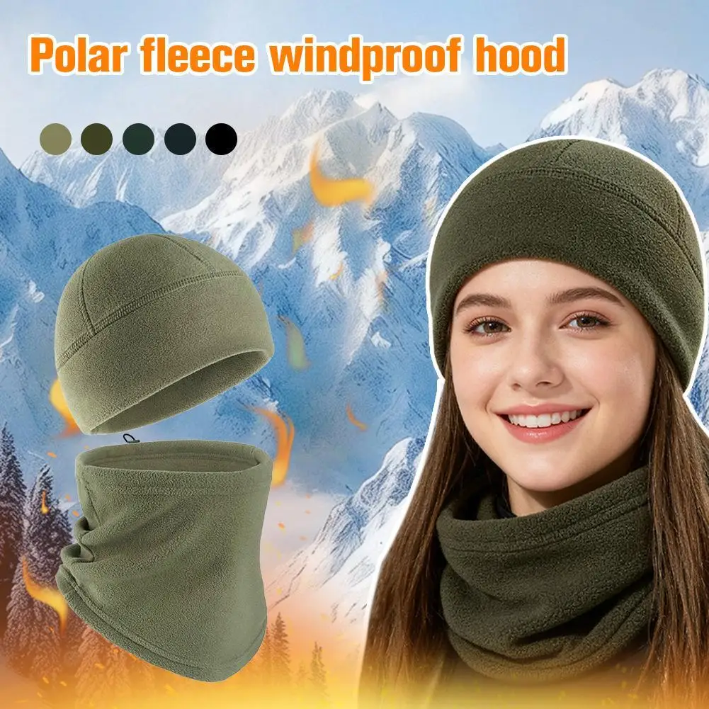 

Warm Winter Hat Bandana Mask Set Windproof Thermal Cycling Running Polar Fleece Cap Women Men Elastic Beanie Hat Face Mask