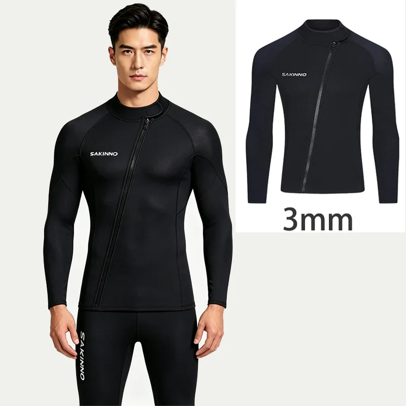 Wetsuit Top Men Women 3MM Neoprene Wetsuit Jacket Vest, Long Sleeves Dive Scuba Wet Suit Top Front Zip Thermal Swim Shirt