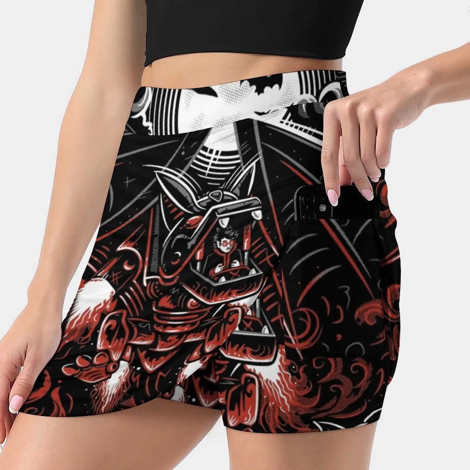 Robat Women Sports Lining Skirt Tennis Dance Fitness Short Printed Skirts Vampire Robot Bat Mecha Moon Night Dracula Inventor